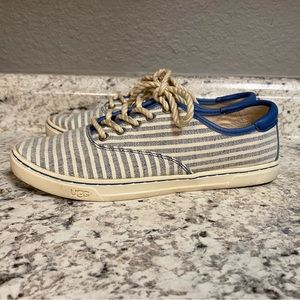 LIKE NEW UGG Eyan Il striped canvas sneakers ivory blue size 6.5